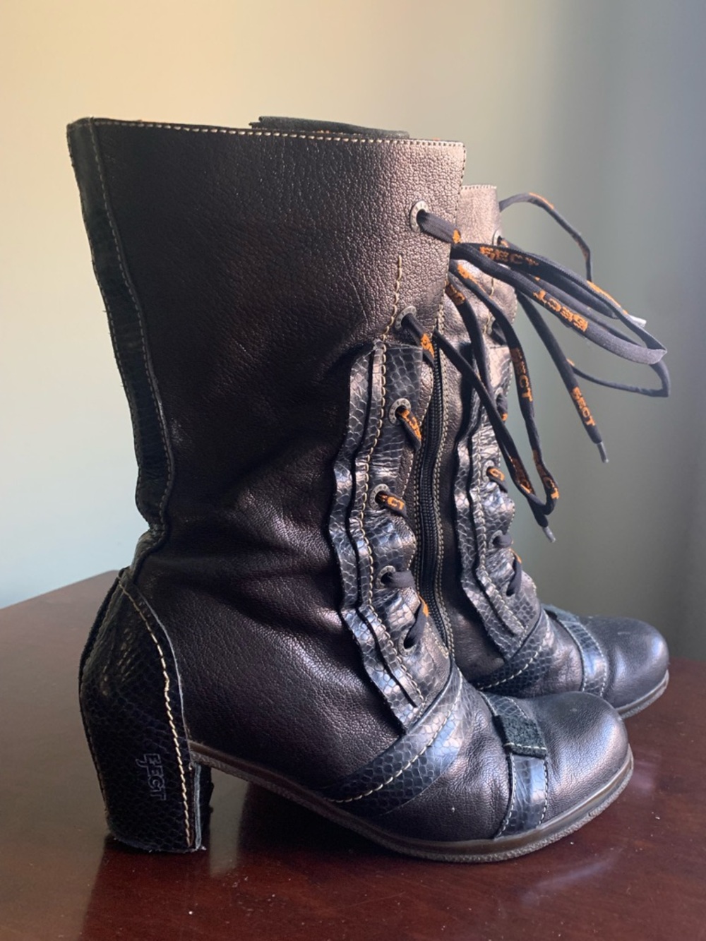 Rare Eject Portugal Brown Lace-Up Mid-Calf Heeled Boots - Picture 2 of 10